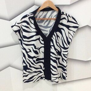 Navy Zebra Pattern/Zebra Stripes V-Neck Top